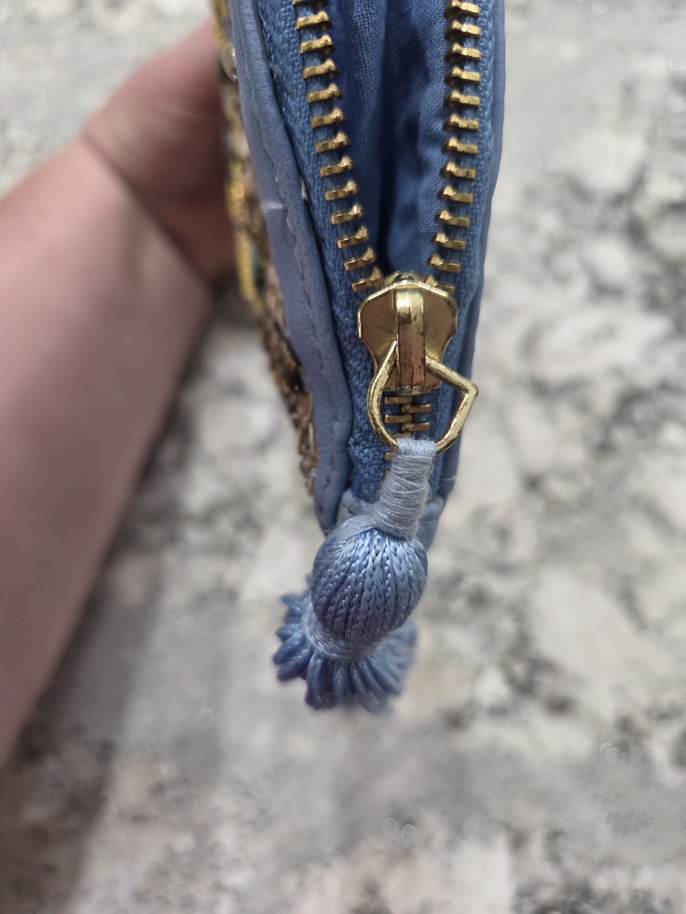 Anthropologie Light Blue Beaded Floral Monogram Cosmetic Pouch - P - Picture 5 of 6